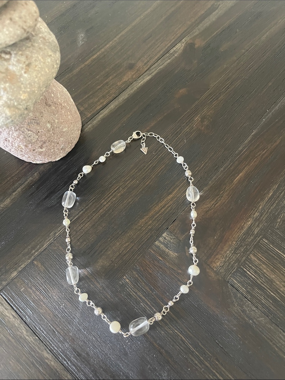 Silpada Sterling Crystal Bead Necklace - Clear/pearl